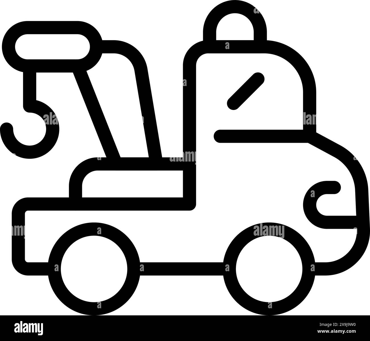 Simple black line art illustration of a tow truck icon on a plain ...