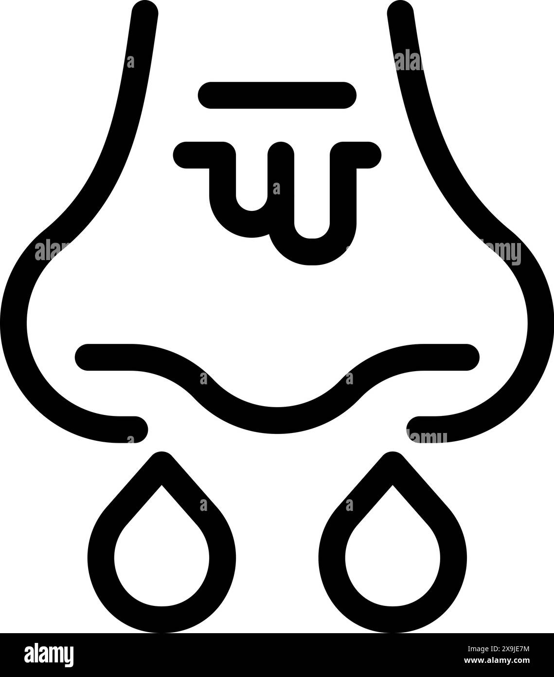 Simple, minimalist line drawing of a nose with droplets, possibly