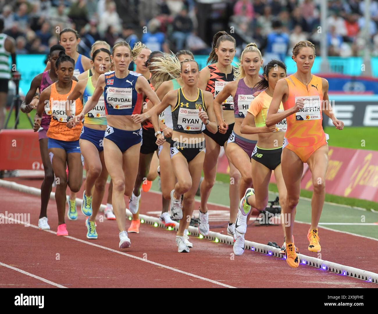 Karoline Grøvda of Norway competing in the women’s 3000m at the Wanda Diamond League Oslo Bislett Games, Oslo, Norway on the 30th May 2024. Photo Gary Stock Photo