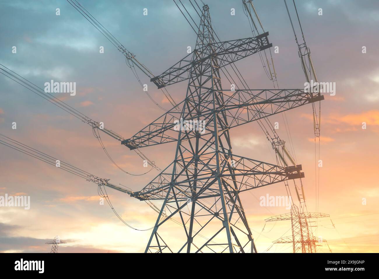 High voltage electric tower line pylon for distribution of electricity ...