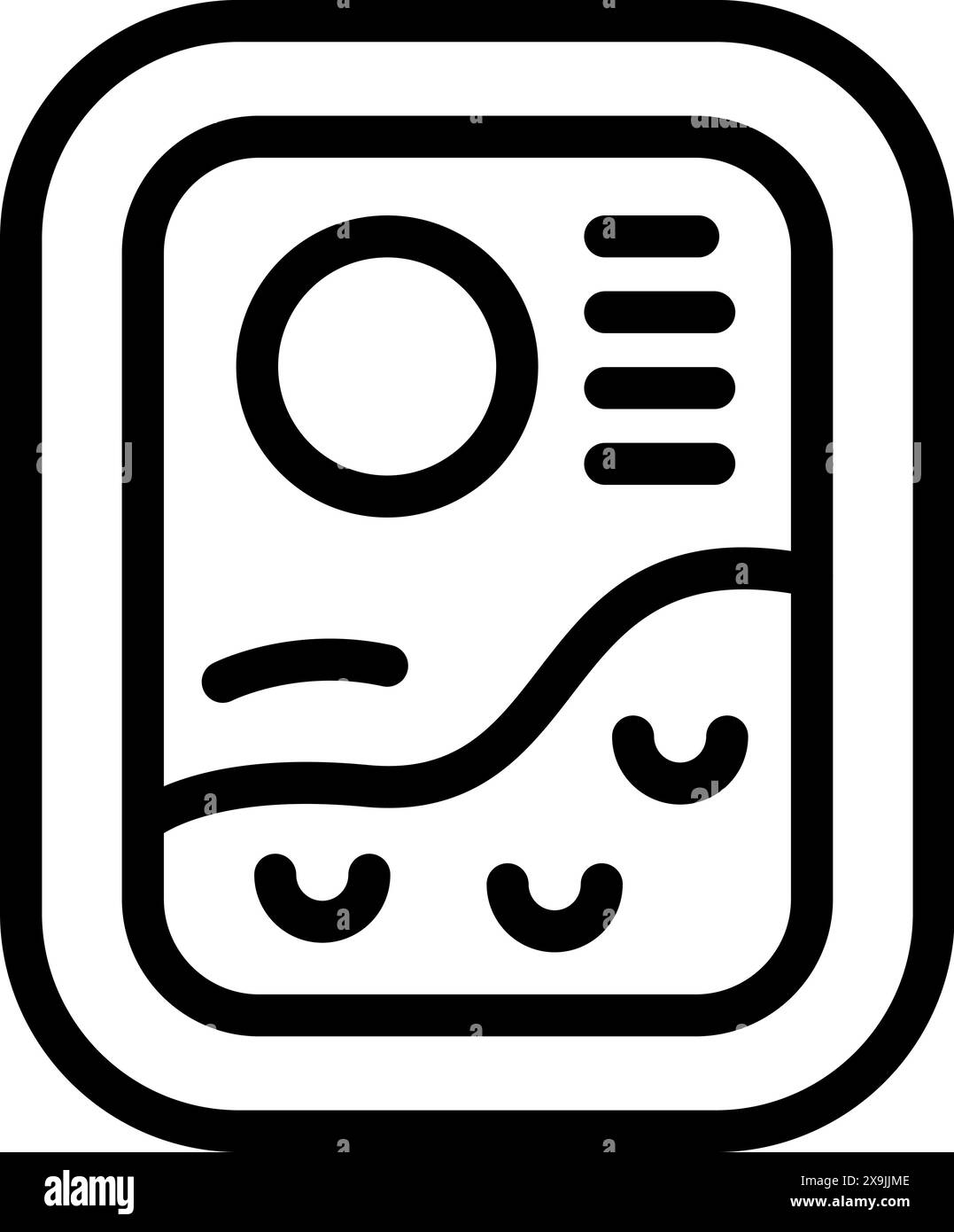 Simplified black outline of a logo with circular element and wave ...