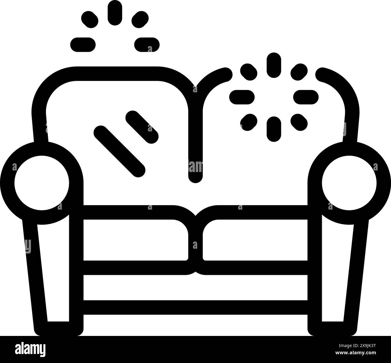 Simple line art vector icon depicting a comfortable twoseater sofa Stock Vector