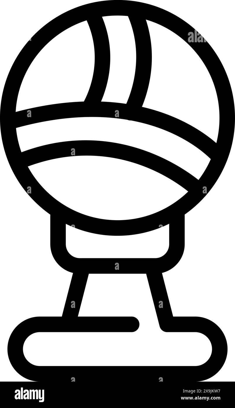 Black and white volleyball trophy icon illustration with line art and