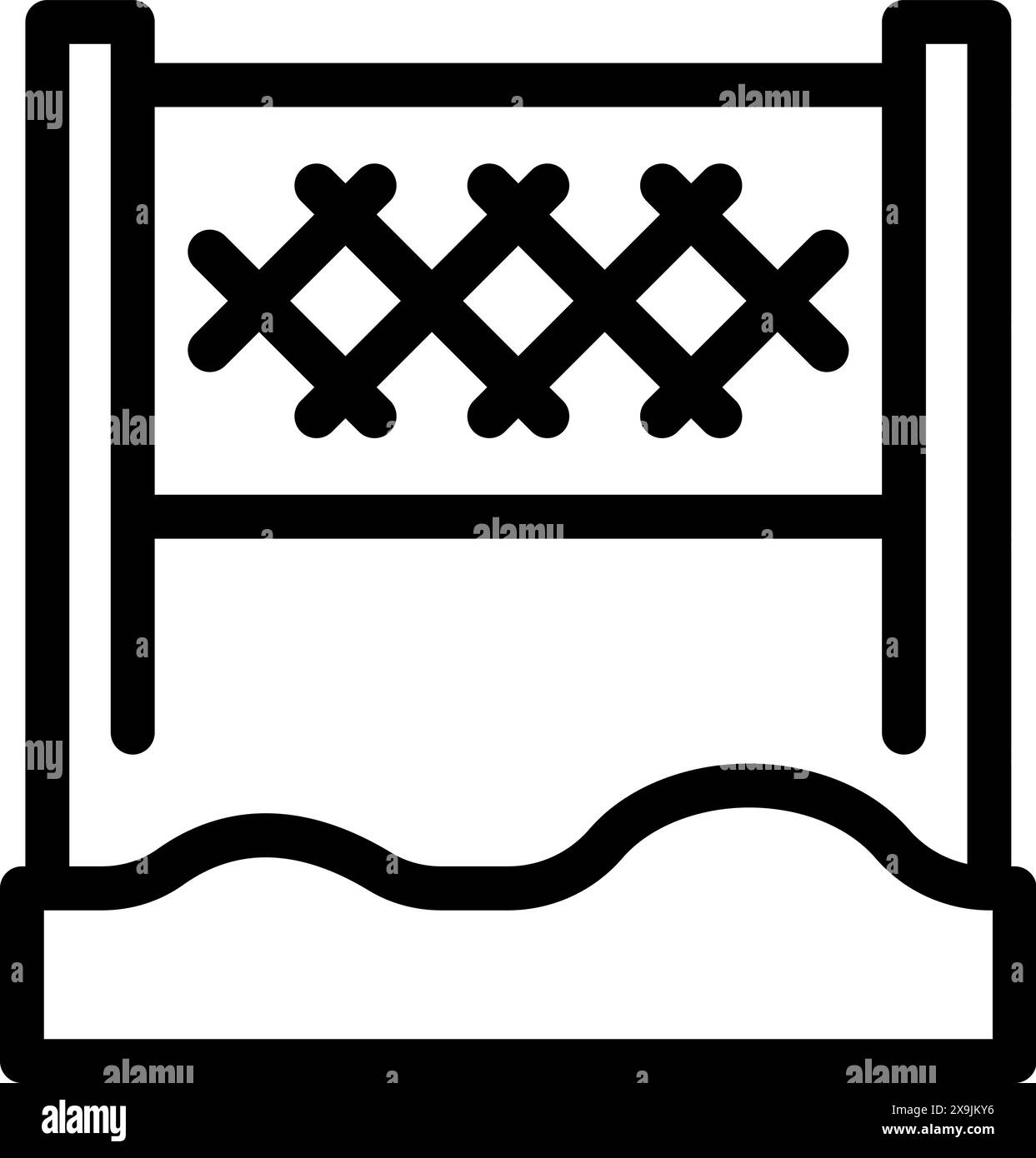 Black and white vector icon of a charming wooden fence with decorative ...