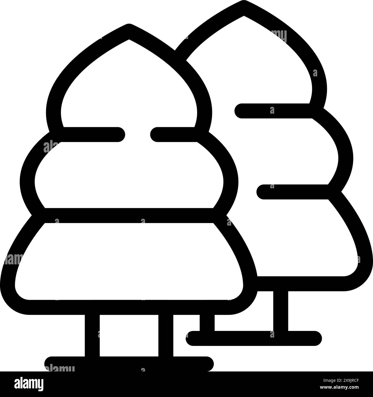 Minimalist black and white linear vector trees icon with stylized ...