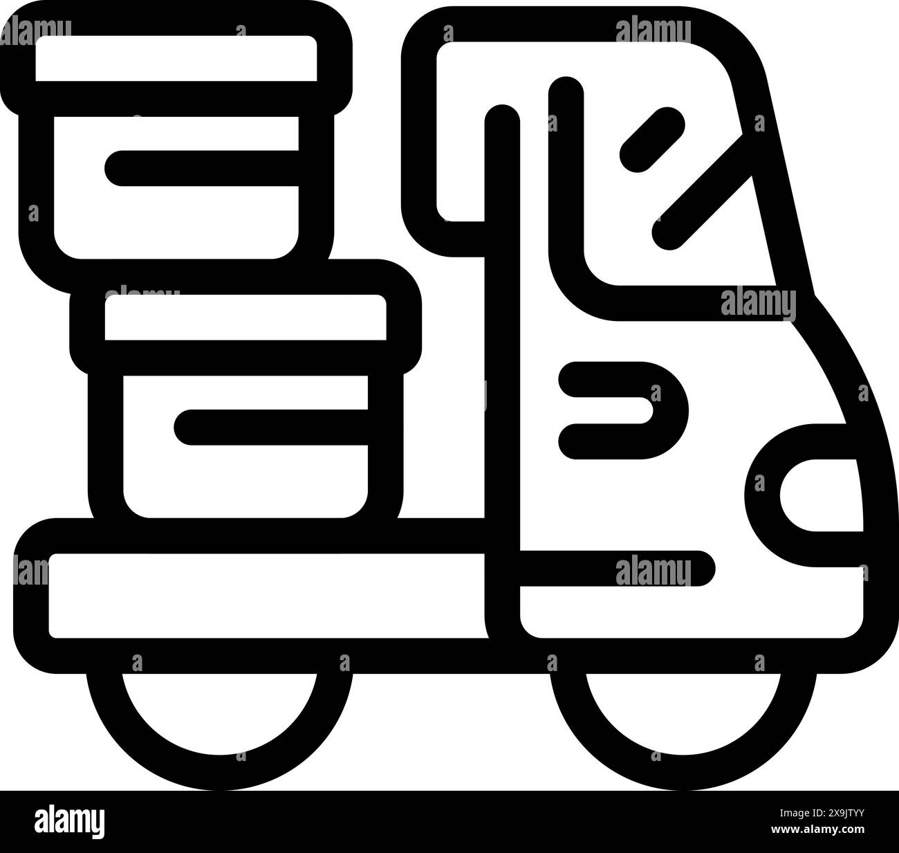 Black and white line art vector illustration of a food delivery truck ...