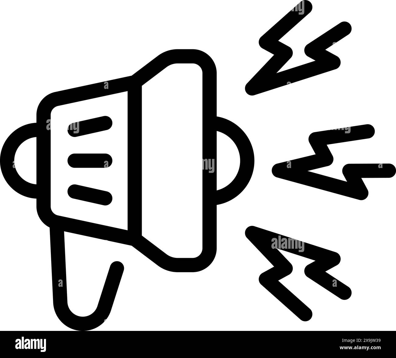 Minimalist black and white vector illustration of a megaphone line icon ...
