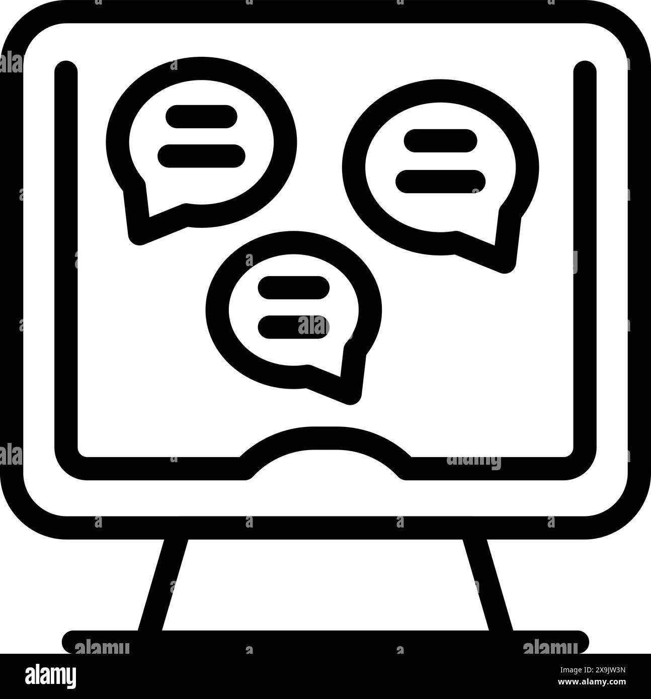 Black and white vector illustration of a computer monitor with speech ...