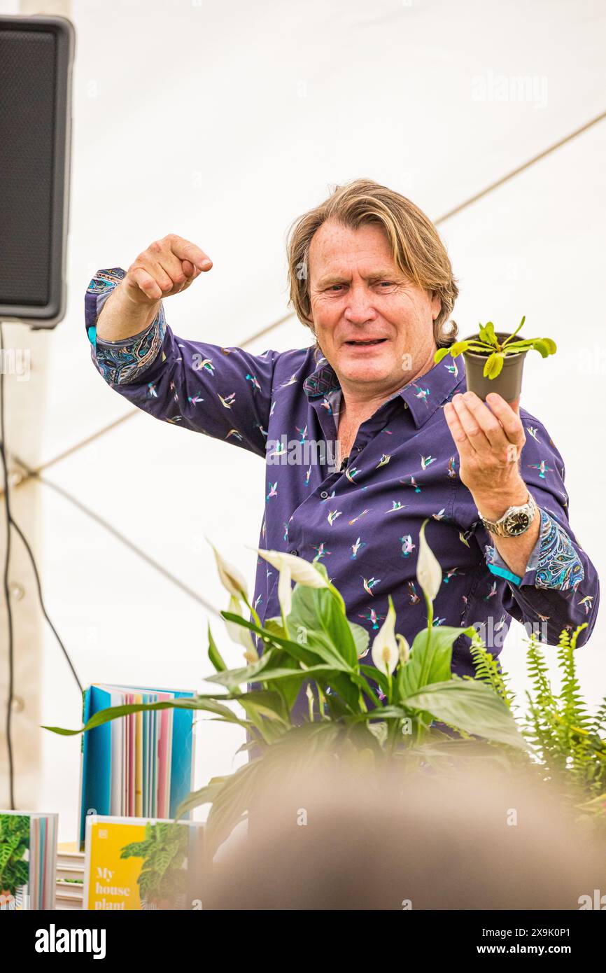 SHEPTON MALLET, SOMERSET, UK, 1ST JUNE, 2024, Celebrity Gardener and Horticulturalist, David Domoney, speaking and giving gardening tips at the Royal Bath and West Show 2024. Credit John Rose/Alamy Live News Stock Photo
