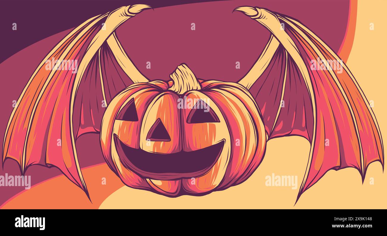 vector illustration of Pumpkin head with Bat wing Stock Vector Image ...