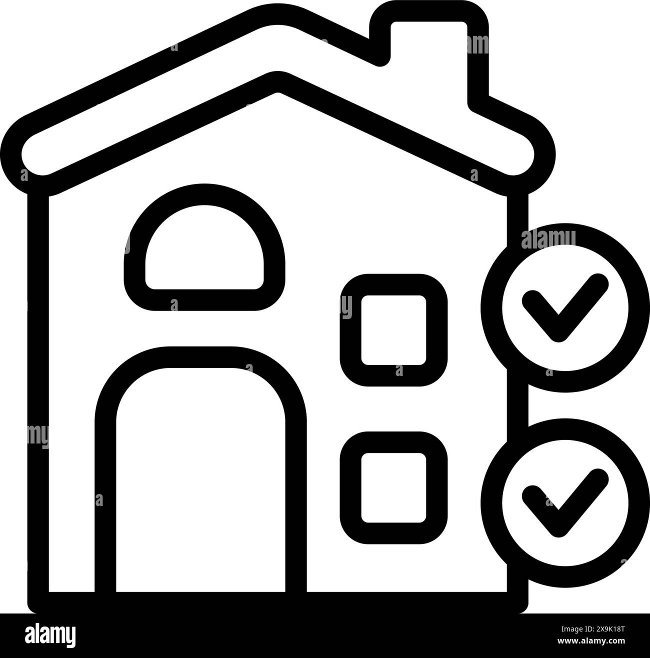 Linear house icon with checklist marks, symbolizing property evaluation or inspection Stock Vector