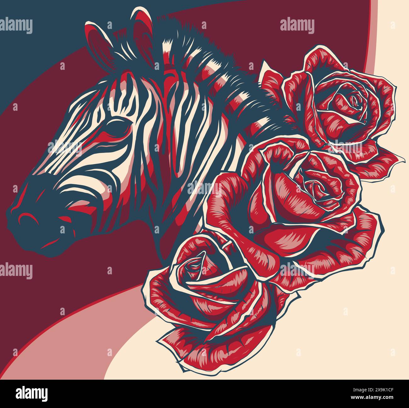 vector illustration of zebra head with roses Stock Vector Image & Art ...