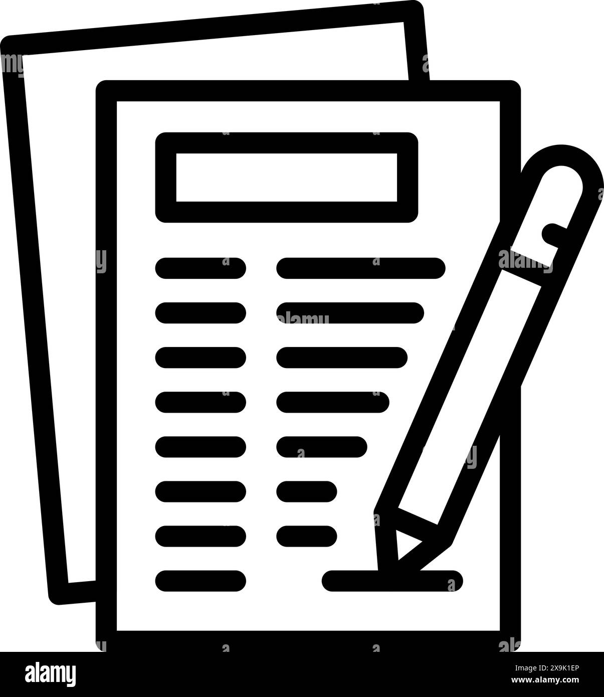 Minimalist black and white paperwork icon illustration with pen and ...