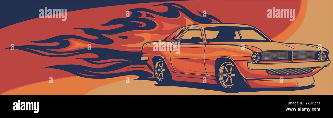 vector illustration of muscle car with flames Stock Vector Image &amp; Art ...
