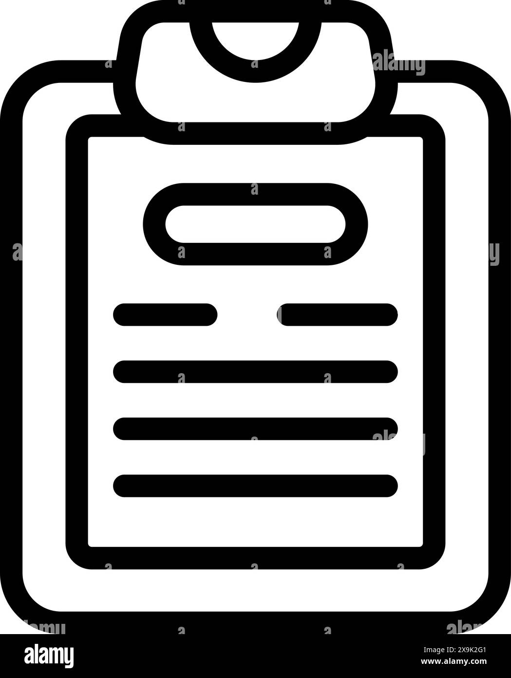 Black outline vector illustration of clipboard icon with paper clip ...