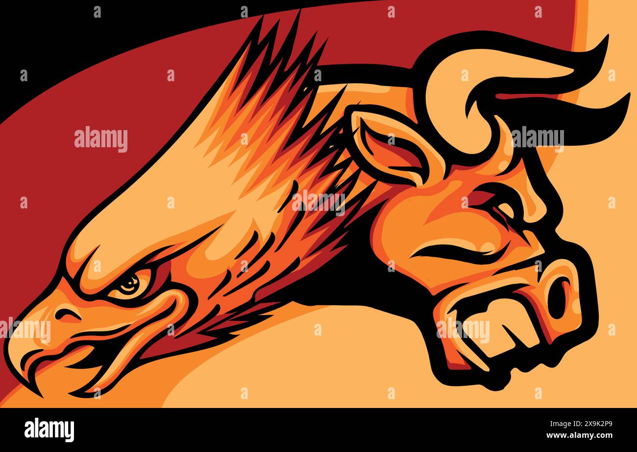 vector illustration of bull and eagle head Stock Vector