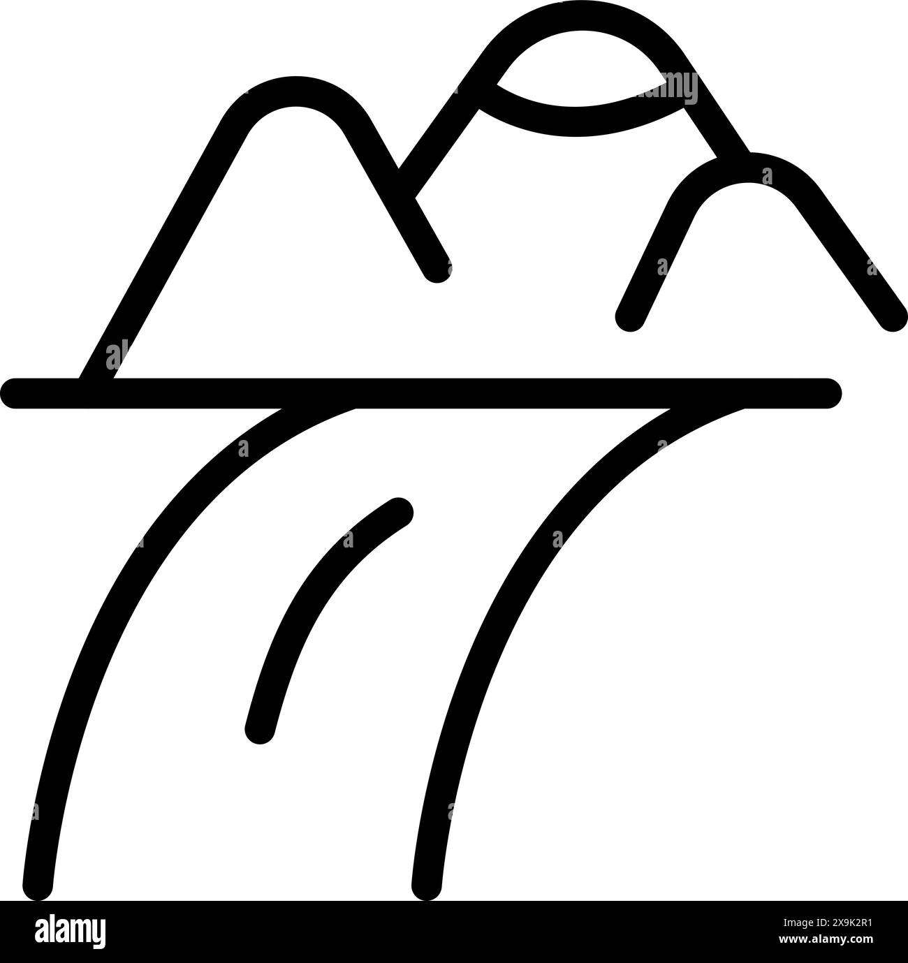 Simple black and white line art illustration of a mountain range Stock ...