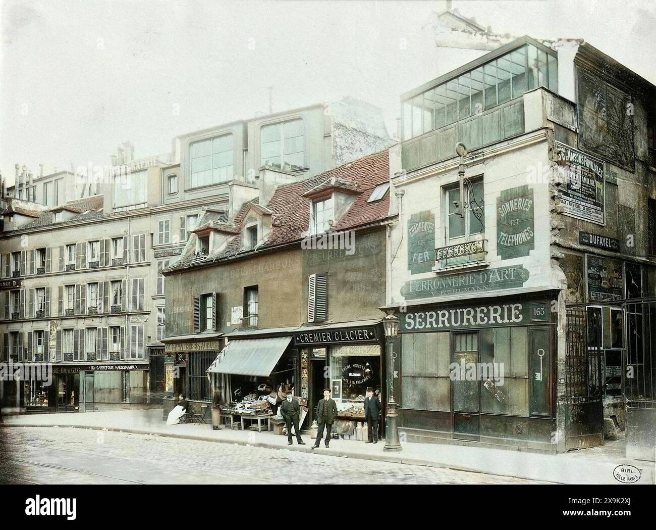 Colourised vintage photograph of Entrée du Village du Roule, 8th arrondissement, Paris Taken in 1890 by an anonymous photographer colorized image 19th century French streetscene Stock Photo