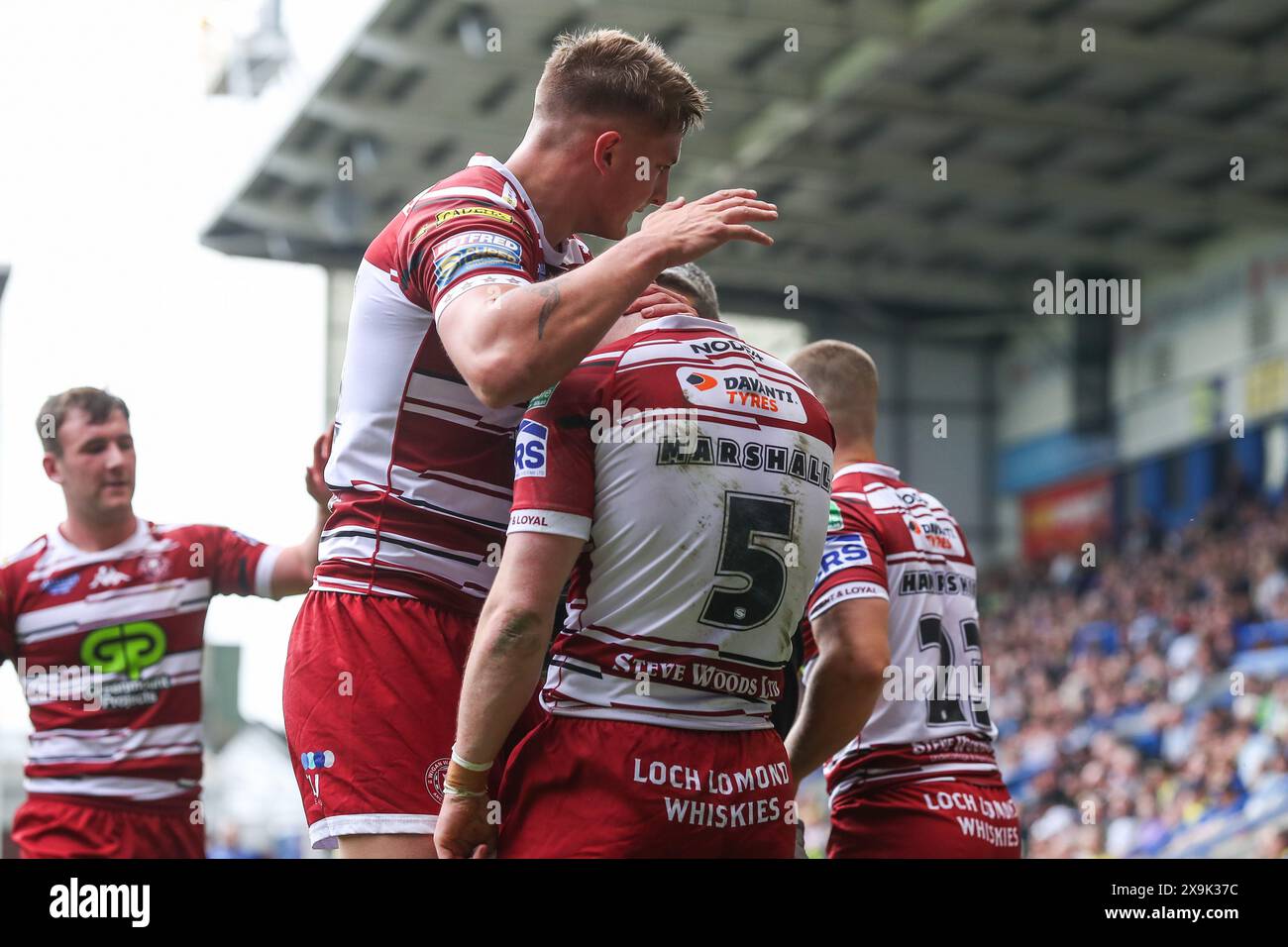 Warrington, UK. 01st June, 2024. Liam Marshall of Wigan Warriors celebrates his try to make it 12-10 during the Betfred Super League Round 13 match Warrington Wolves vs Wigan Warriors at Halliwell Jones Stadium, Warrington, United Kingdom, 1st June 2024 (Photo by Gareth Evans/News Images) in Warrington, United Kingdom on 6/1/2024. (Photo by Gareth Evans/News Images/Sipa USA) Credit: Sipa USA/Alamy Live News Stock Photo