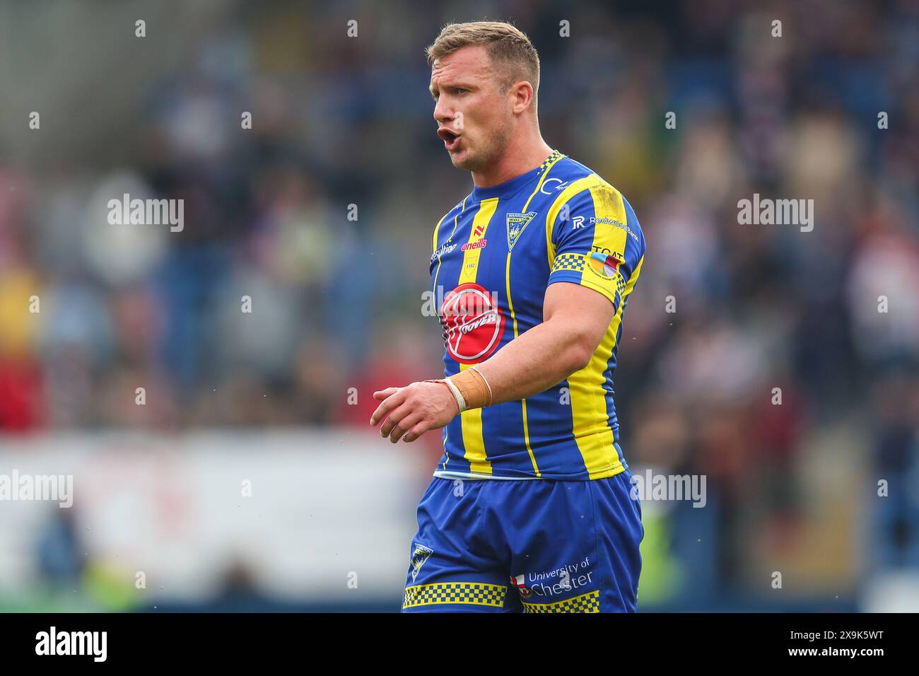 Warrington, UK. 01st June, 2024. Josh Drinkwater of Warrington Wolves gives his teammates instructions during the Betfred Super League Round 13 match Warrington Wolves vs Wigan Warriors at Halliwell Jones Stadium, Warrington, United Kingdom, 1st June 2024 (Photo by Gareth Evans/News Images) in Warrington, United Kingdom on 6/1/2024. (Photo by Gareth Evans/News Images/Sipa USA) Credit: Sipa USA/Alamy Live News Stock Photo