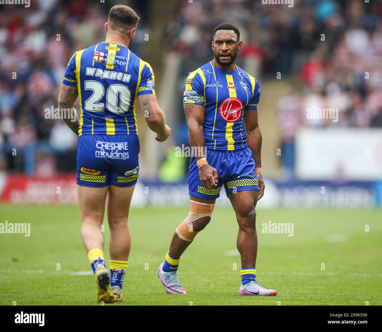 Warrington, UK. 01st June, 2024. Connor Wrench of Warrington Wolves talks with Rodrick Tai of Warrington Wolves during the Betfred Super League Round 13 match Warrington Wolves vs Wigan Warriors at Halliwell Jones Stadium, Warrington, United Kingdom, 1st June 2024 (Photo by Gareth Evans/News Images) in Warrington, United Kingdom on 6/1/2024. (Photo by Gareth Evans/News Images/Sipa USA) Credit: Sipa USA/Alamy Live News Stock Photo