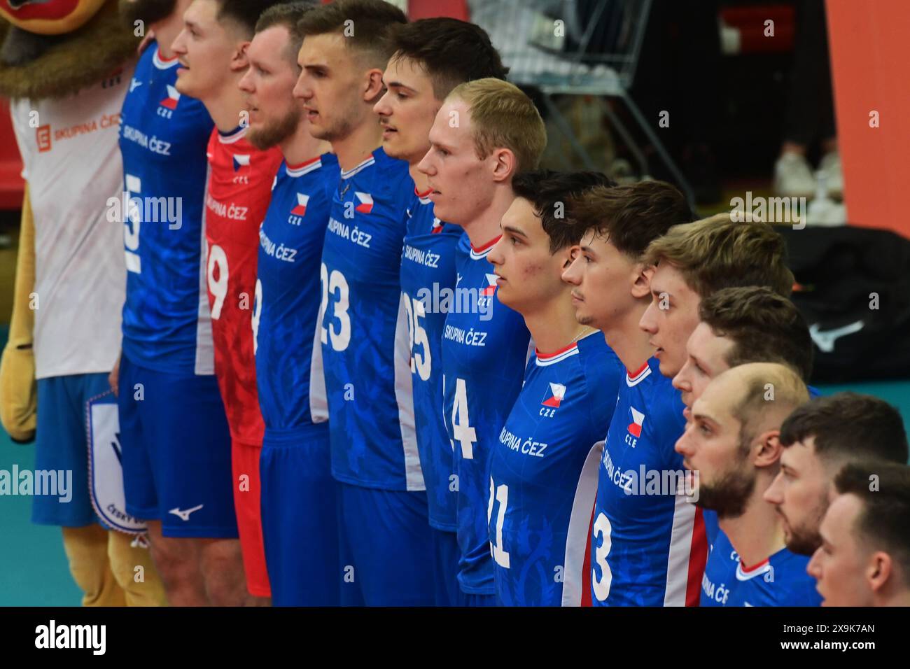 Karlovy Vary, Czech Republic. 01st June, 2024. Czech Republic team line up during the opening ceremony of the CEV Volleyball European Golden League 2024, match Czech Republic vs Romania, in Karlovy Vary, Czech Republic, on June 1st, 2024. Credit: Slavomir Kubes/CTK Photo/Alamy Live News Stock Photo