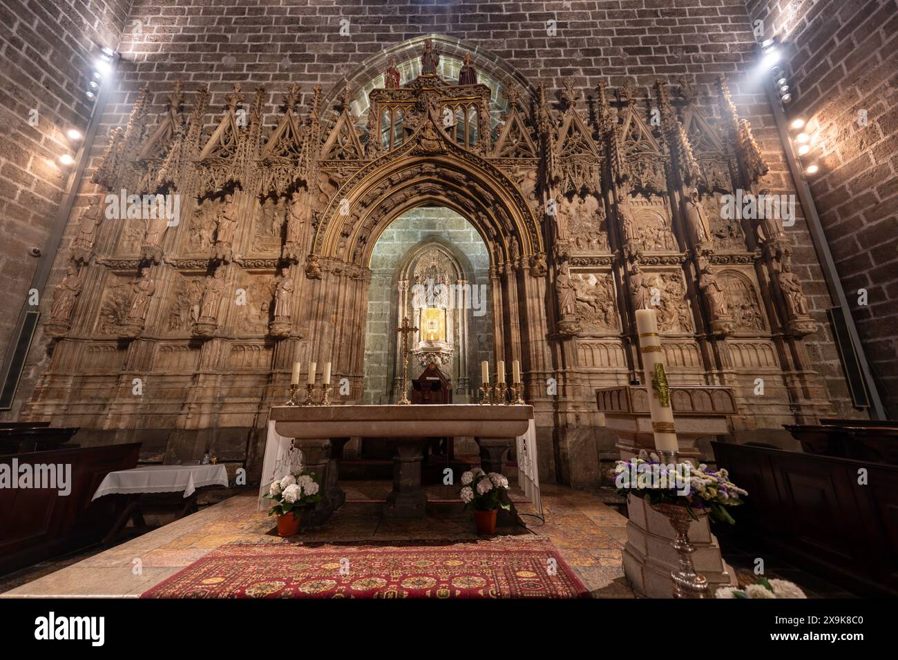 Interior of the Chapel of the Holy Grail, also known as the Holy Chalice Chapel inside the Valencia Cathedral in Spain. Historical religious landmark. Stock Photo