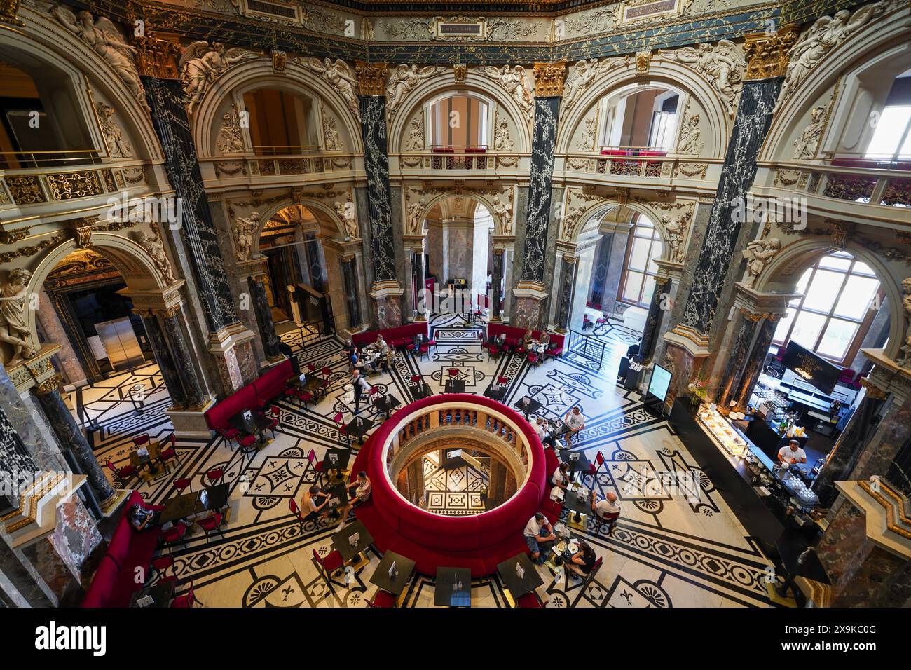 Vienna art history museum café interior, the grand domed hall, the Cupola Hall is a coffee shop and restaurant inside the famous art museum in Austria Stock Photo