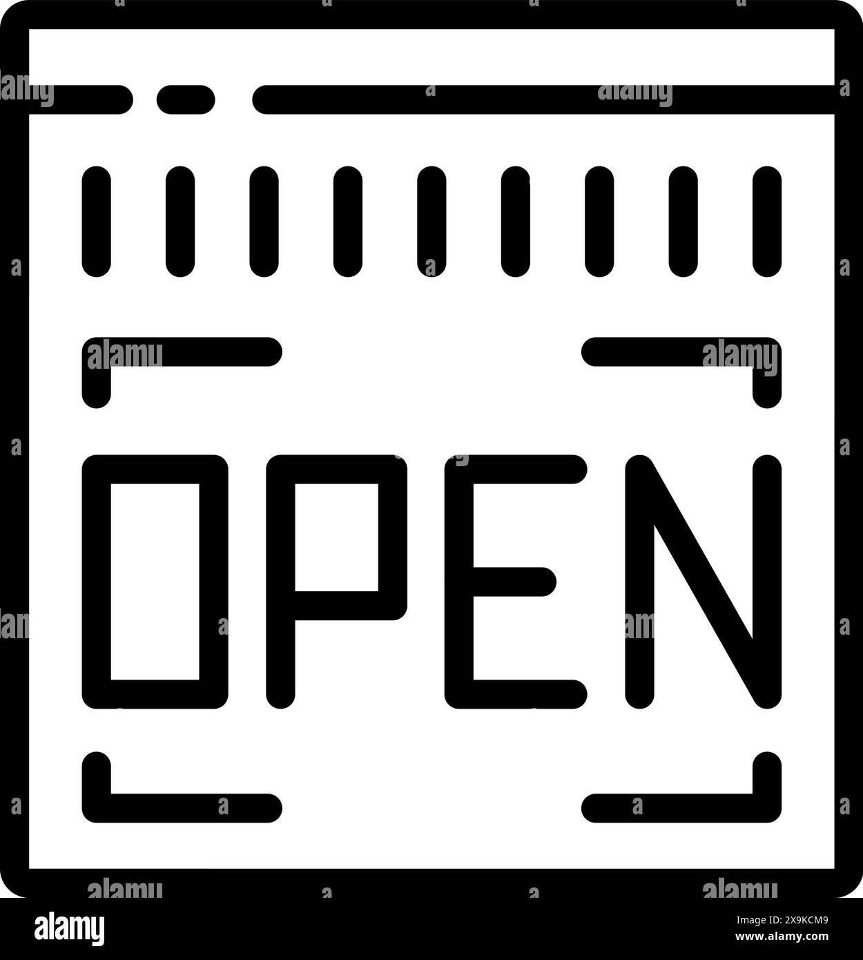 Minimalist black and white line icon of an 'open' sign suitable for various designs Stock Vector