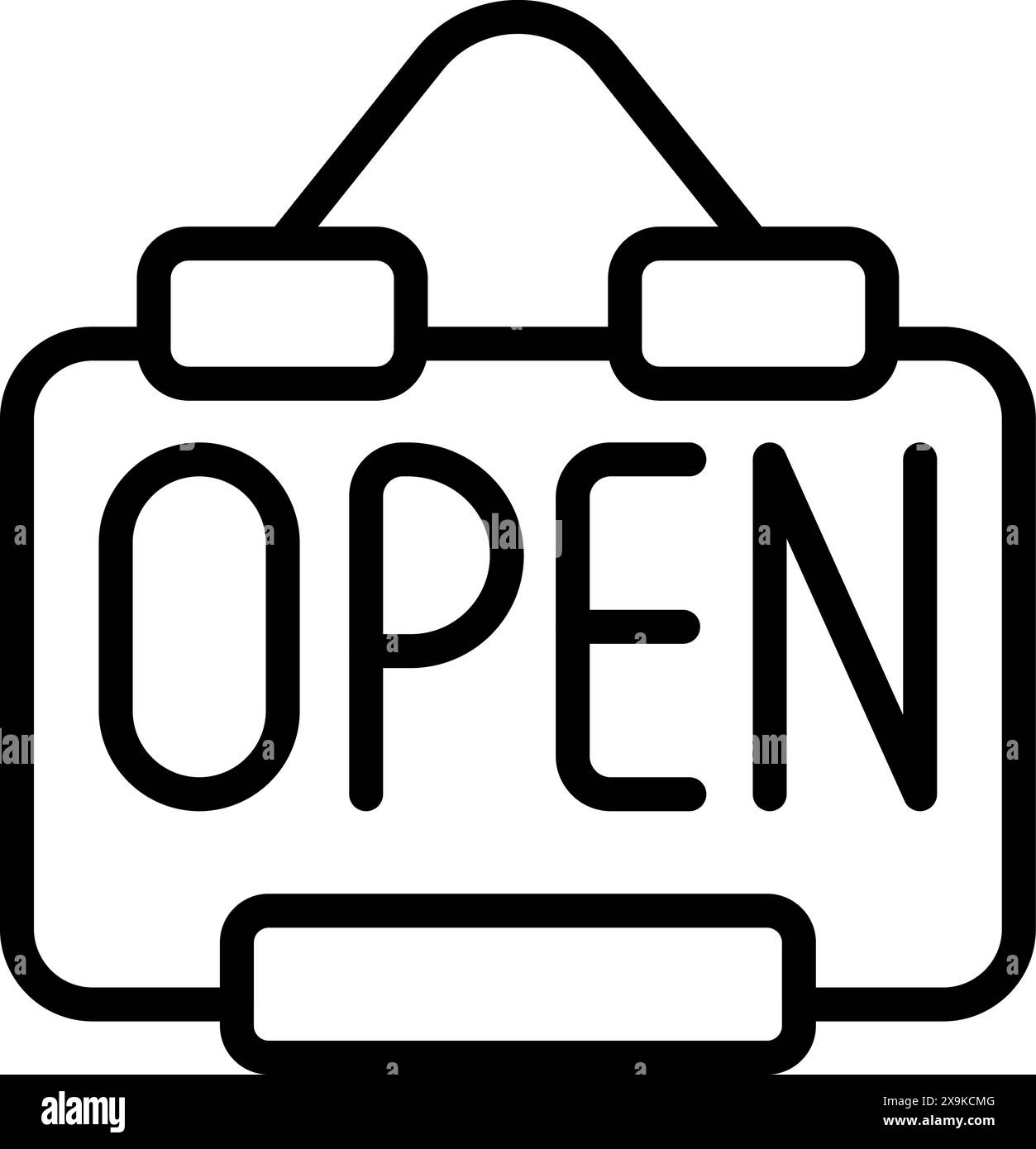 Black and white line art illustration of an 'open' sign for a shop or business Stock Vector