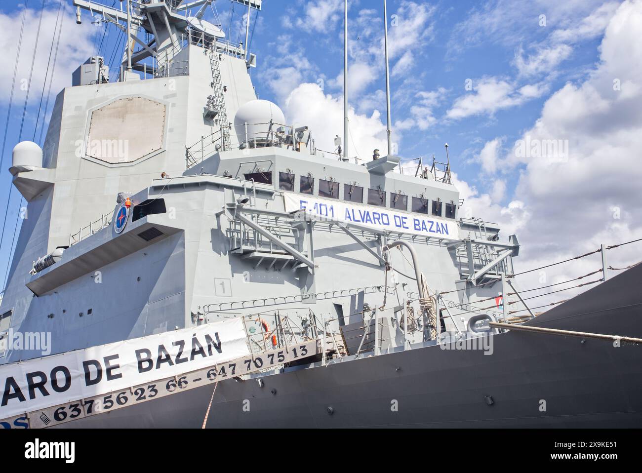 The frigate Álvaro de Bazán (F-101), is a Navy frigate, in the port of Musel, Gijón, Asturias, Spain. She was thrown in. Ferrol 2000. Stock Photo