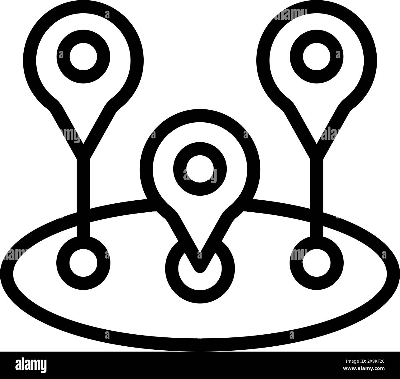 Black and white line art representation - Black And White Line Art Representation Of A Map With Location Pins Denoting Gps Tracking Or Destinations 2X9KF20 