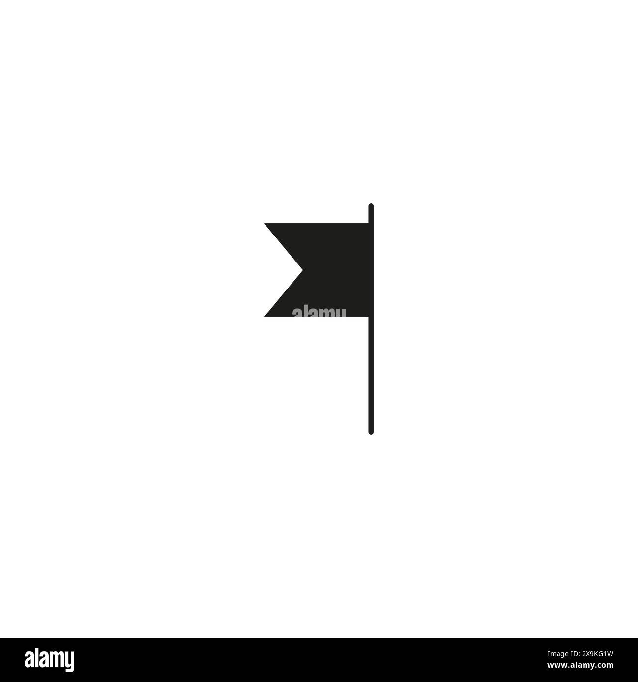 A black flag is mounted on a stick against a white background creating