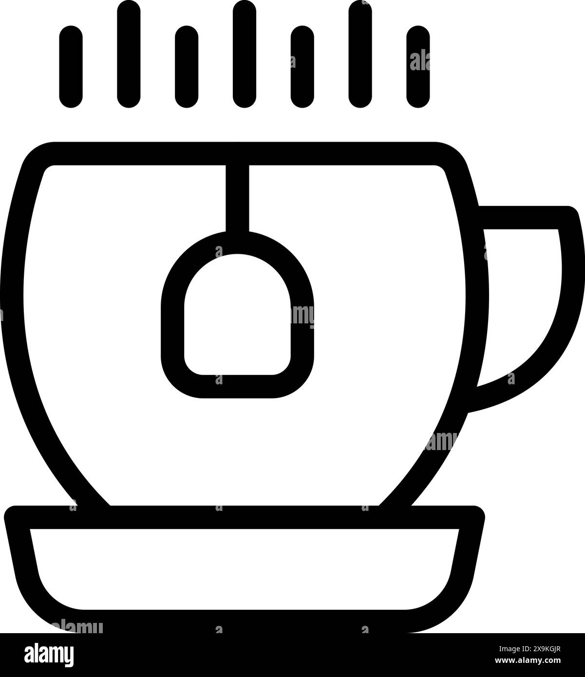 Black and white line art icon representing a coffee mug, ideal for logos and graphic design Stock Vector