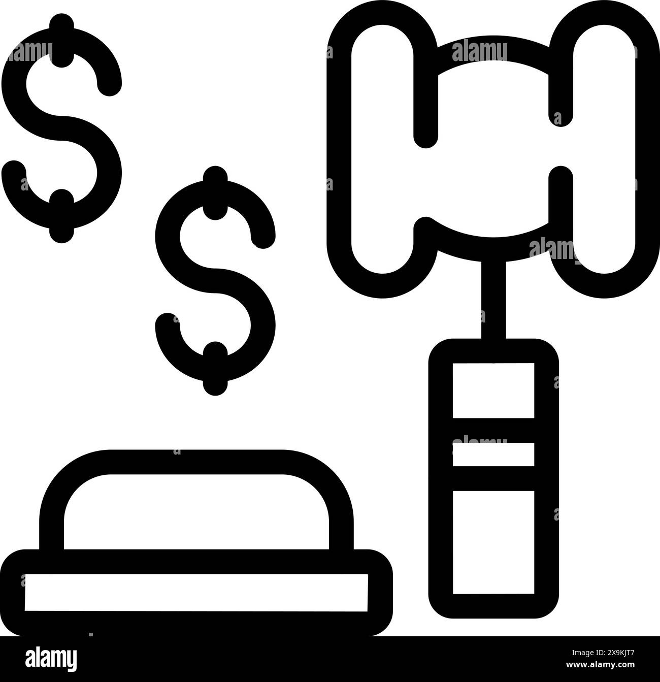 Black outline icon of a judge's gavel with money symbols, representing ...