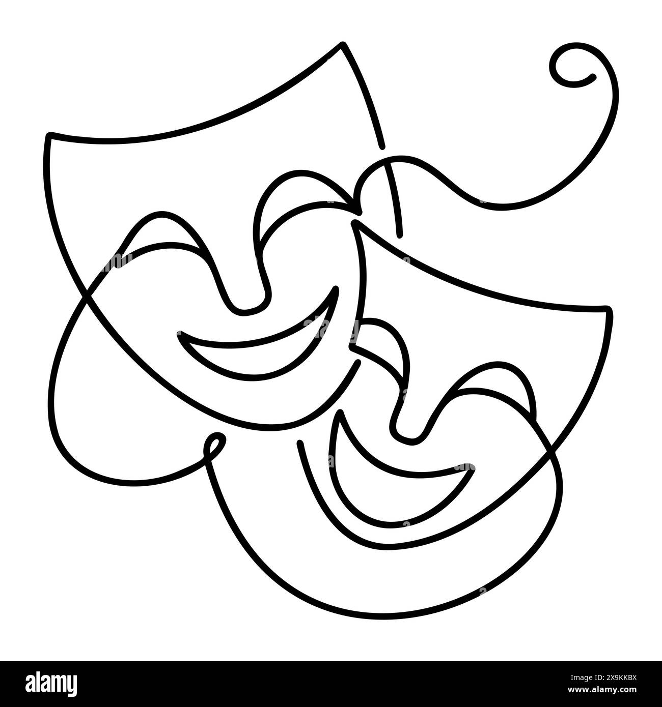 theater humor smile mask one line continuous line art Stock Vector ...