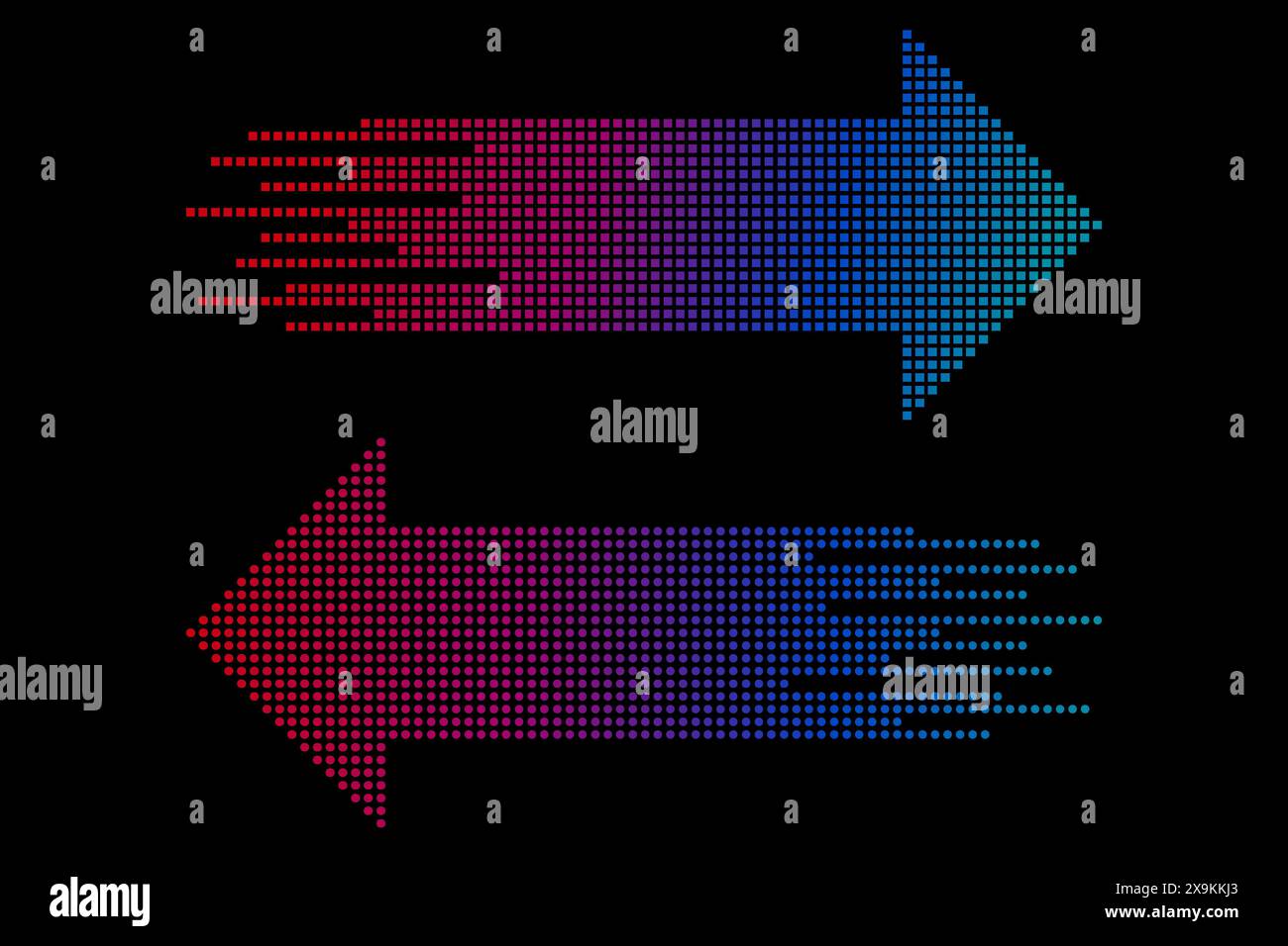 Abstract gradient arrows with halftone effect. Vector illustration. Arrows collection isolated. Stock Vector