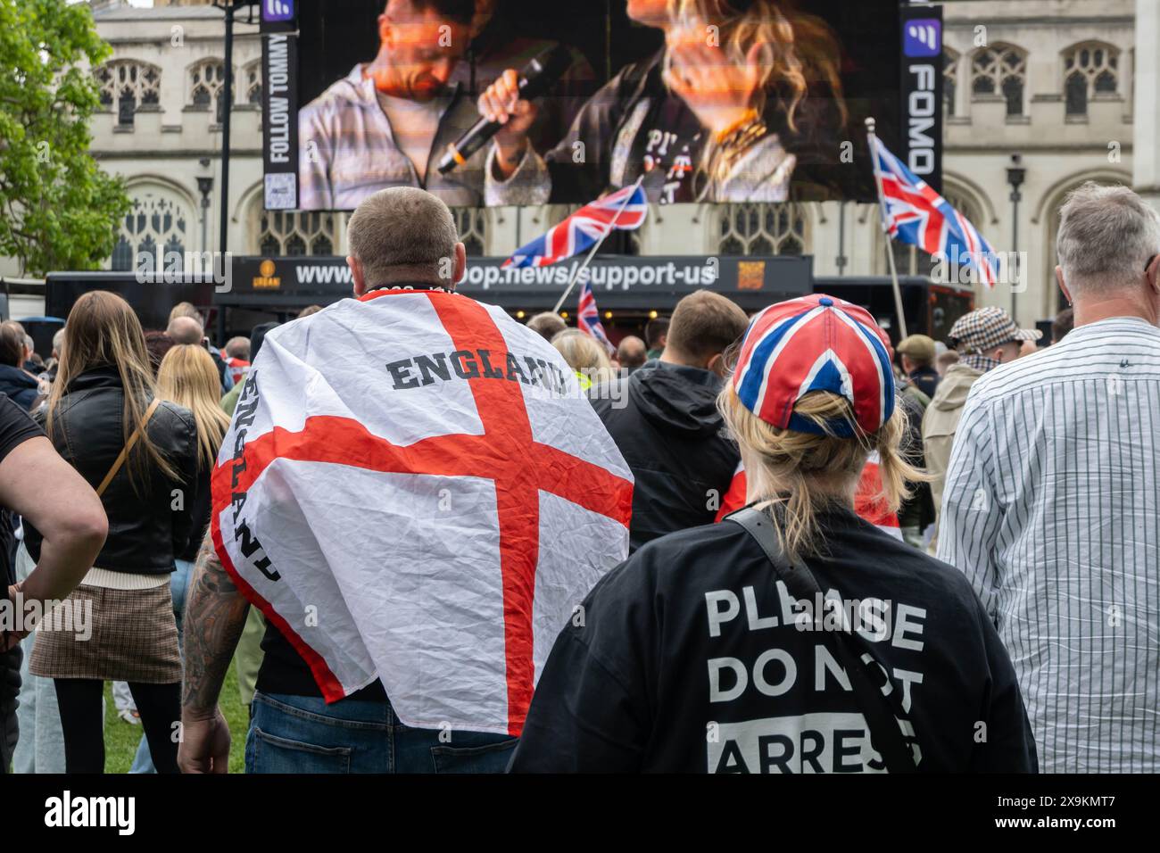 Westminster, London, England. 1 June, 2024. Tommy Robinson speaking at