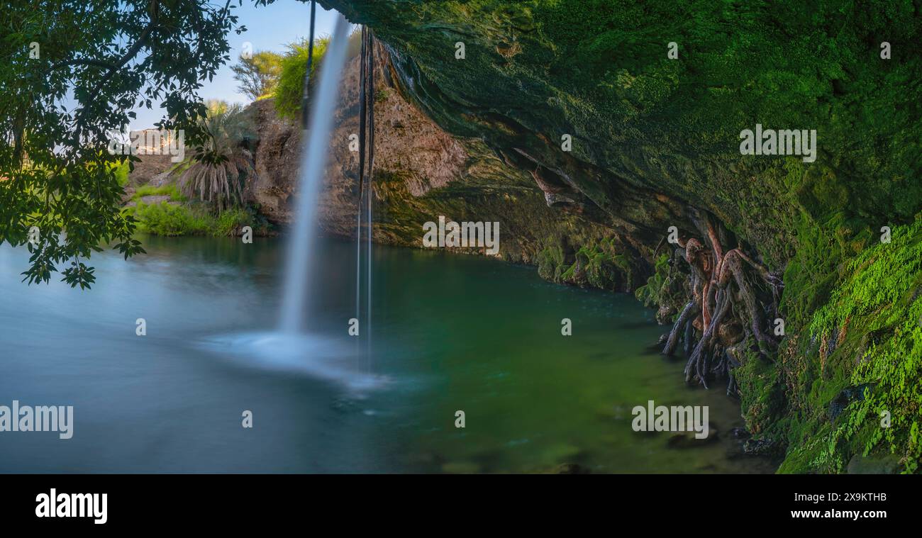 Wadi Hoqain waterfall. best tourist places in Muscat ,Oman. Stock Photo