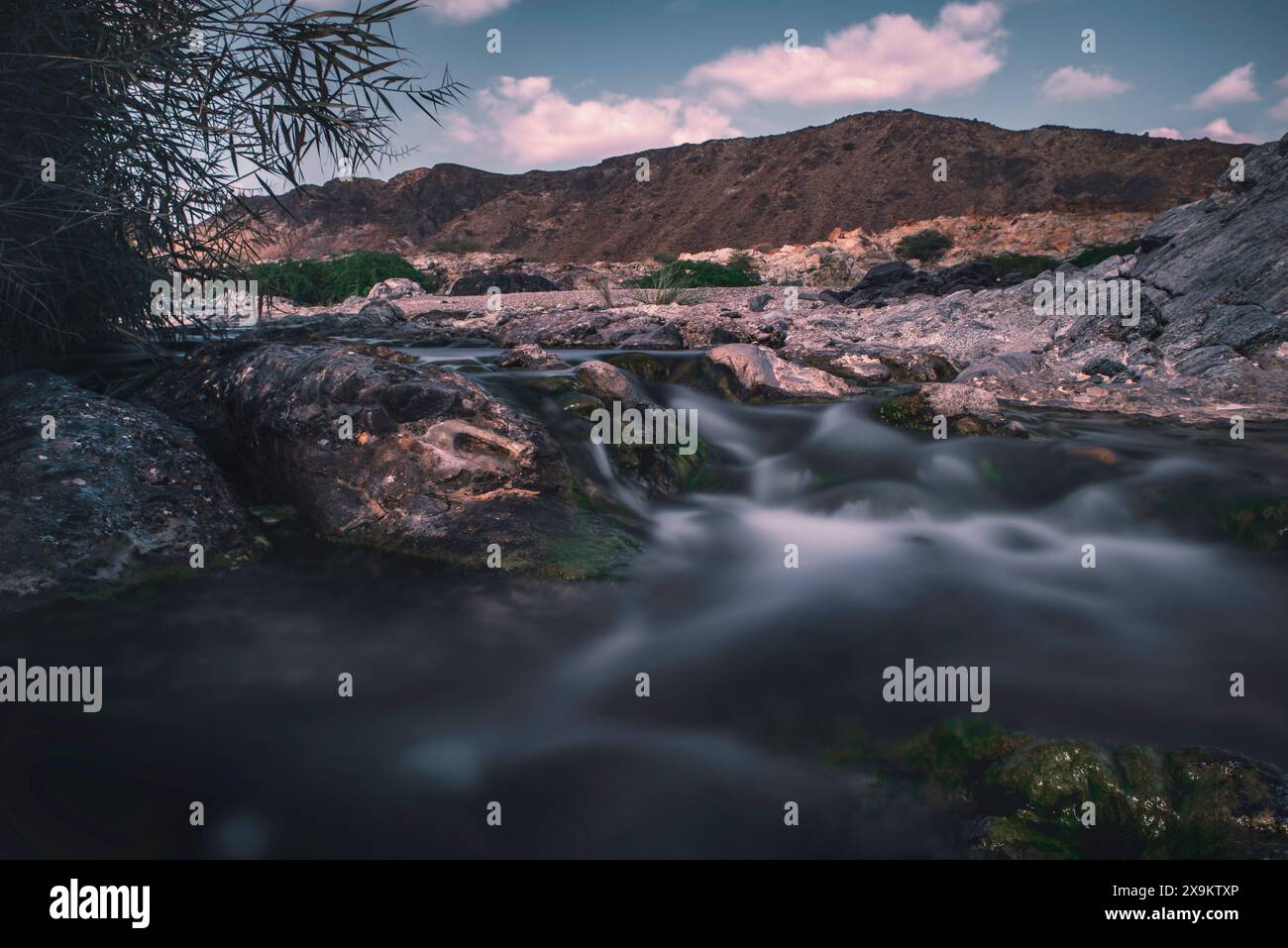 Landscape of Oman. wadi al khoud muscat Oman. Dark view of mountain ...