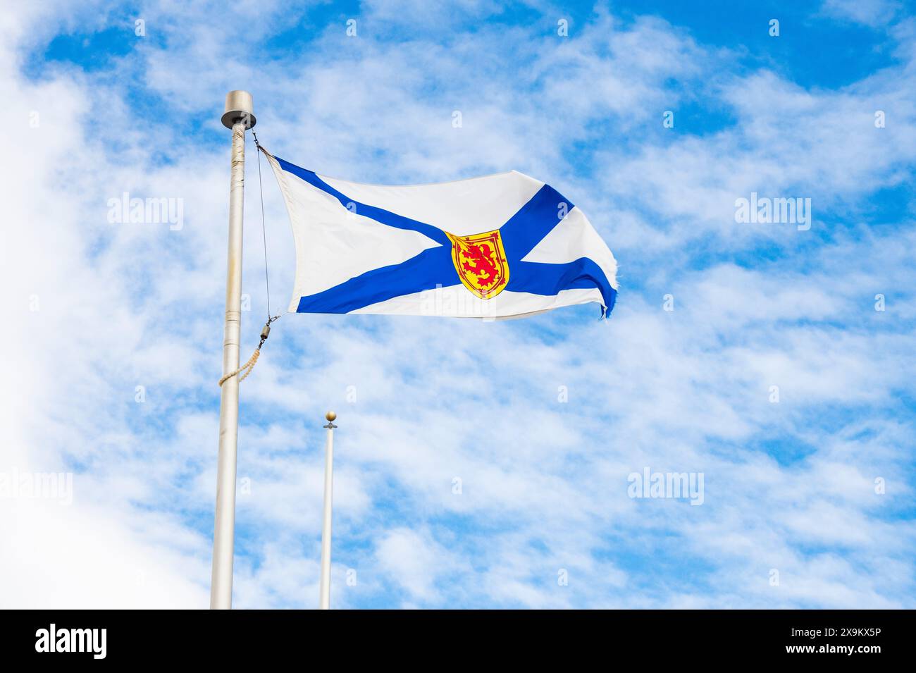 Nova Scotia provincial flag at the visitors centre in Amherst, Nova Scotia, Canada Stock Photo