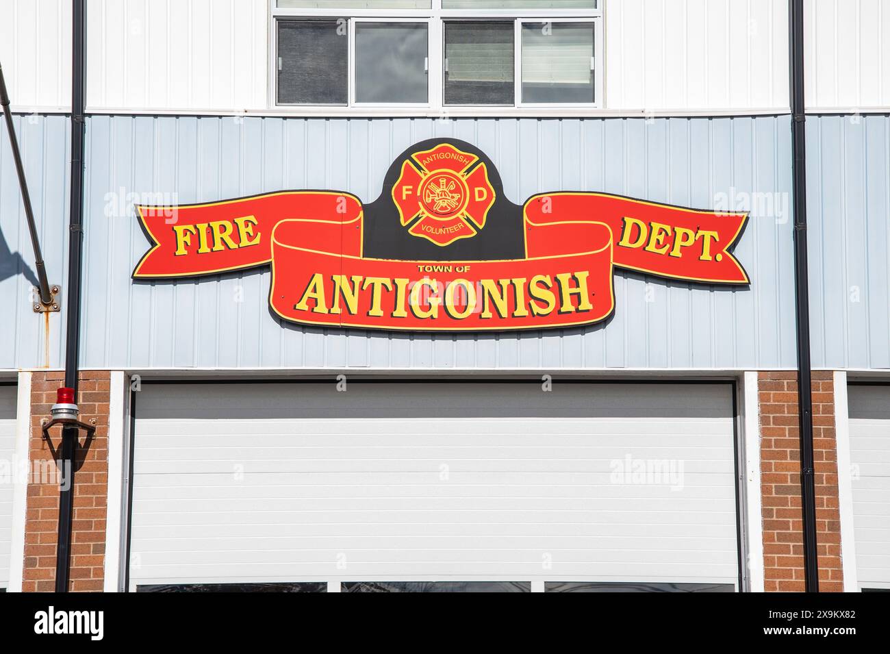 Fire Department sign in downtown Antigonish, Nova Scotia, Canada Stock