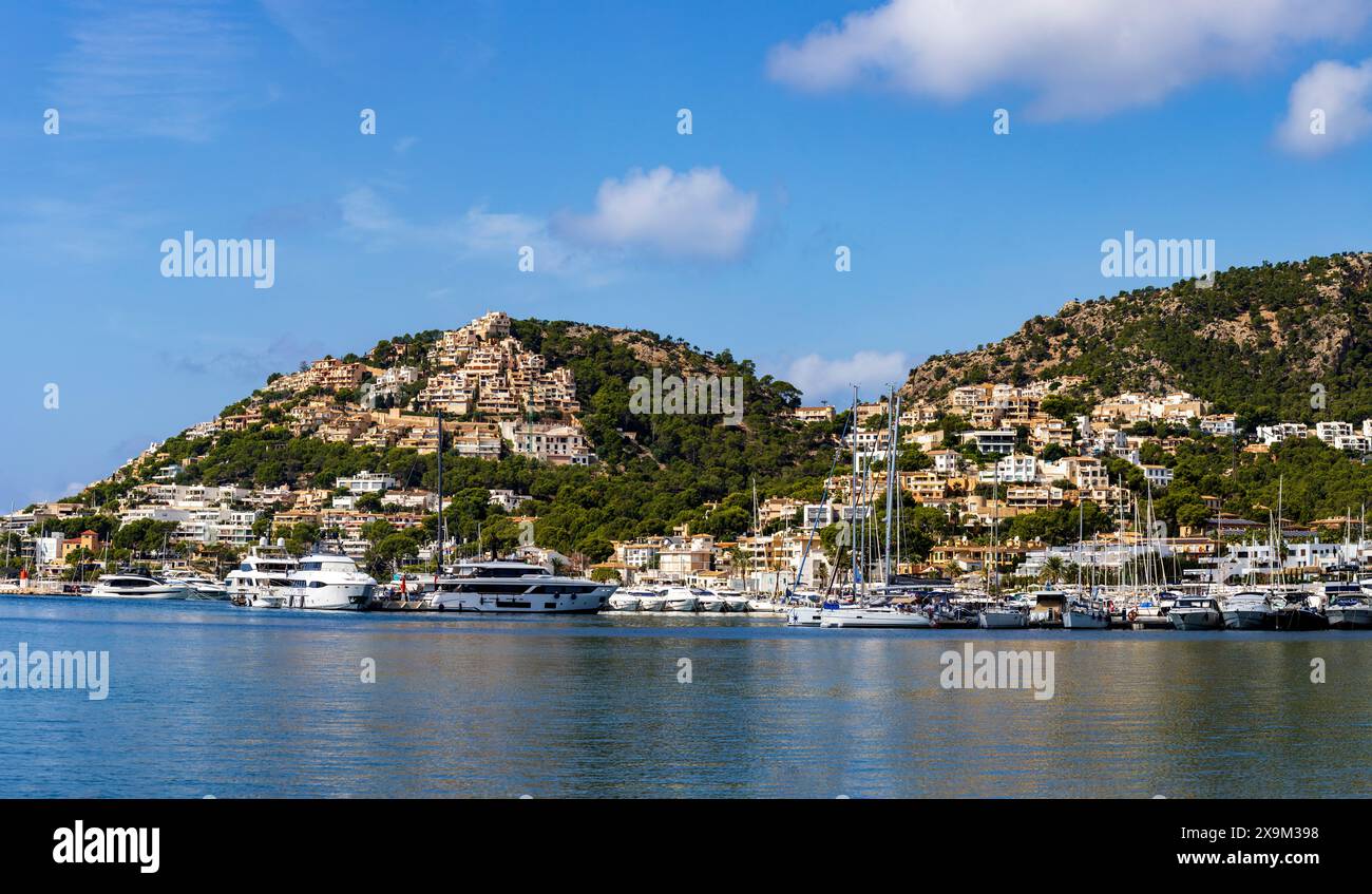 Panoramic view of Port d'Andratx, Mallorca, Majorca, Balearic Islands, Spain, Europe Stock Photo