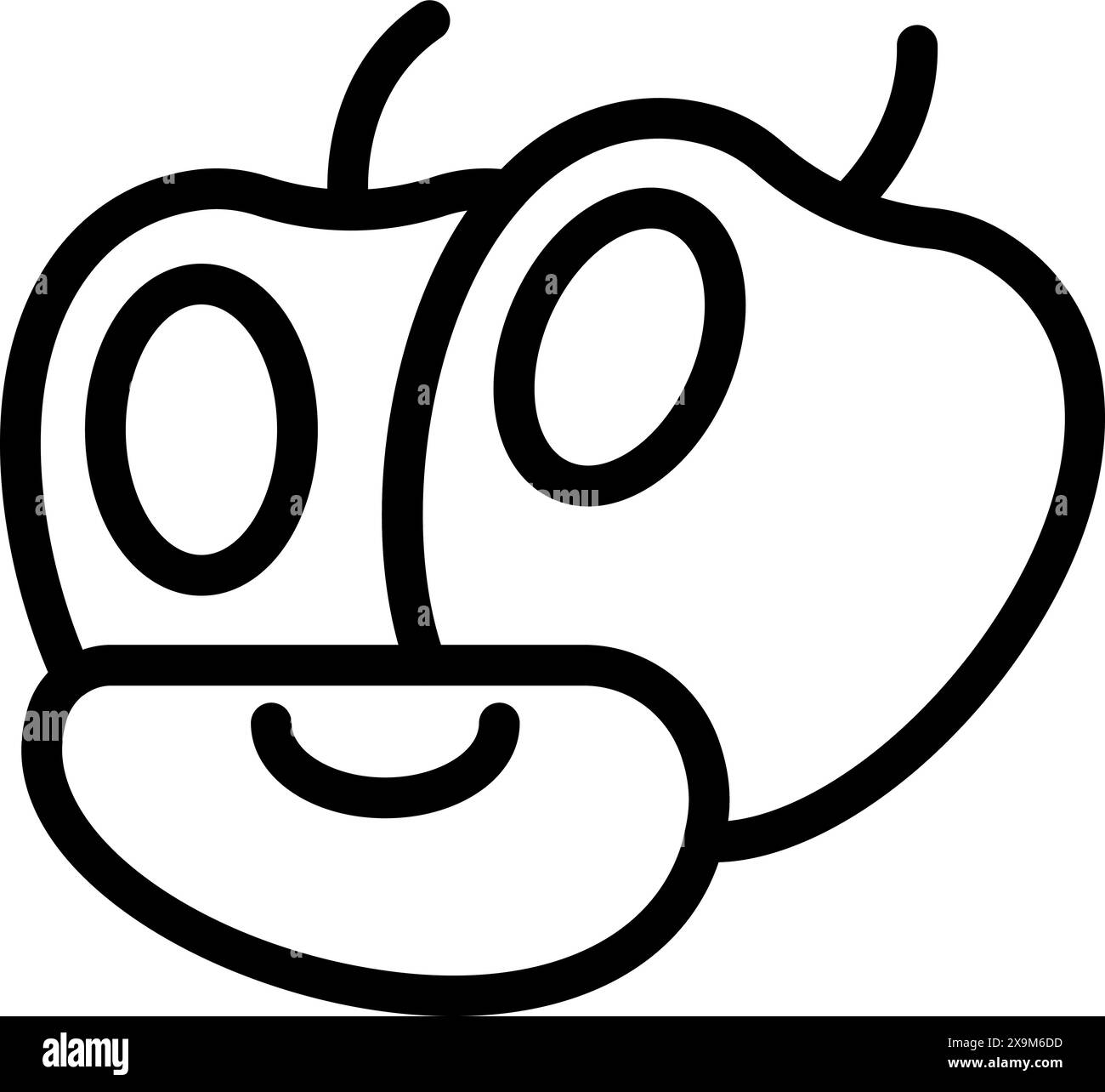 Line art vector illustration of a stylized cartoon apple, ideal for