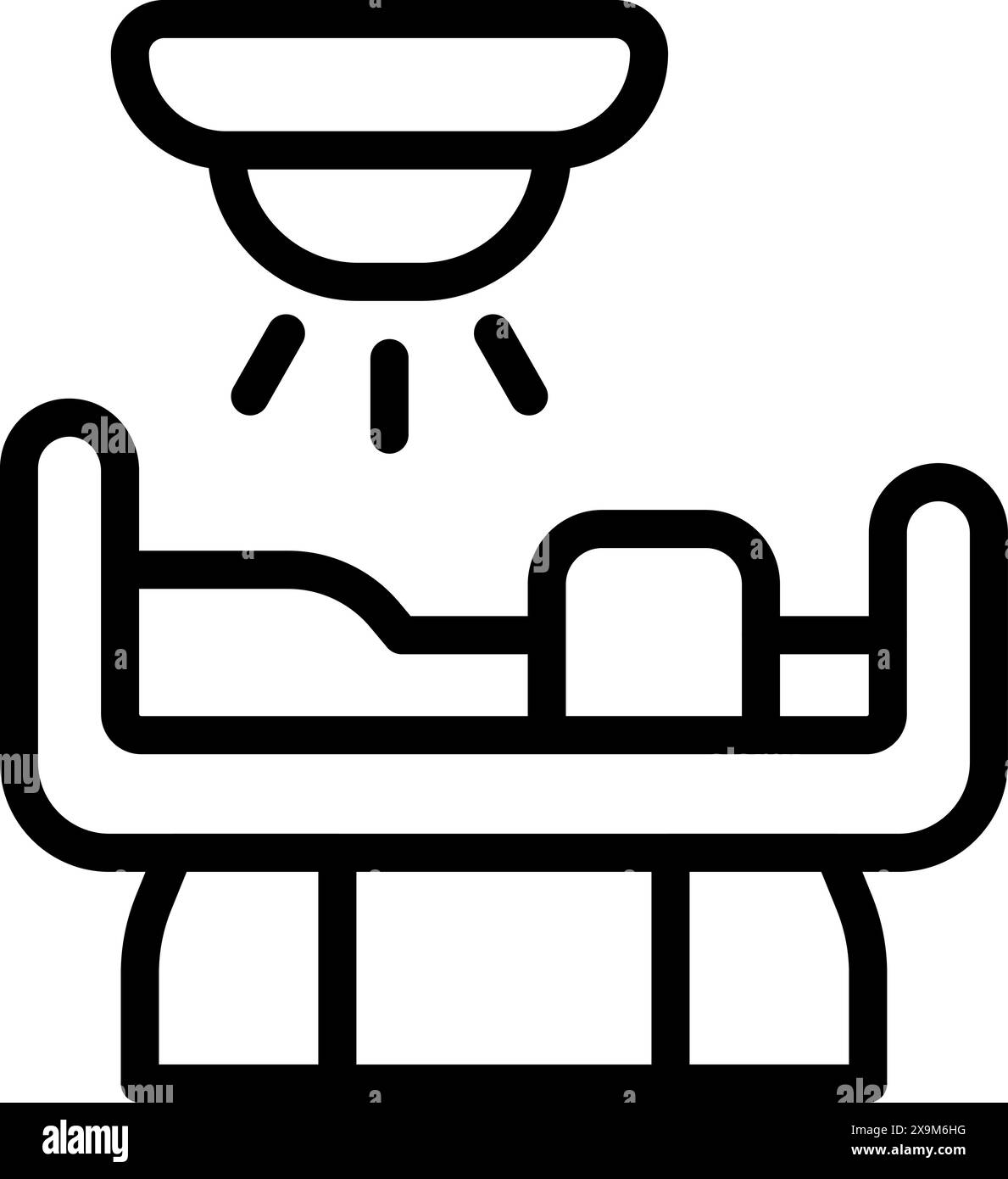 Simple black and white icon of a smoke detector installed over a bed