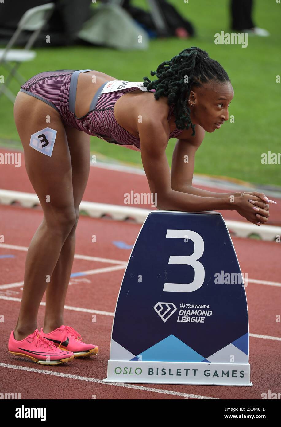 Sada Williams of Barbados competing in the women’s 400m at the Wanda Diamond League Oslo Bislett Games, Oslo, Norway on the 30th May 2024. Photo Gary Stock Photo