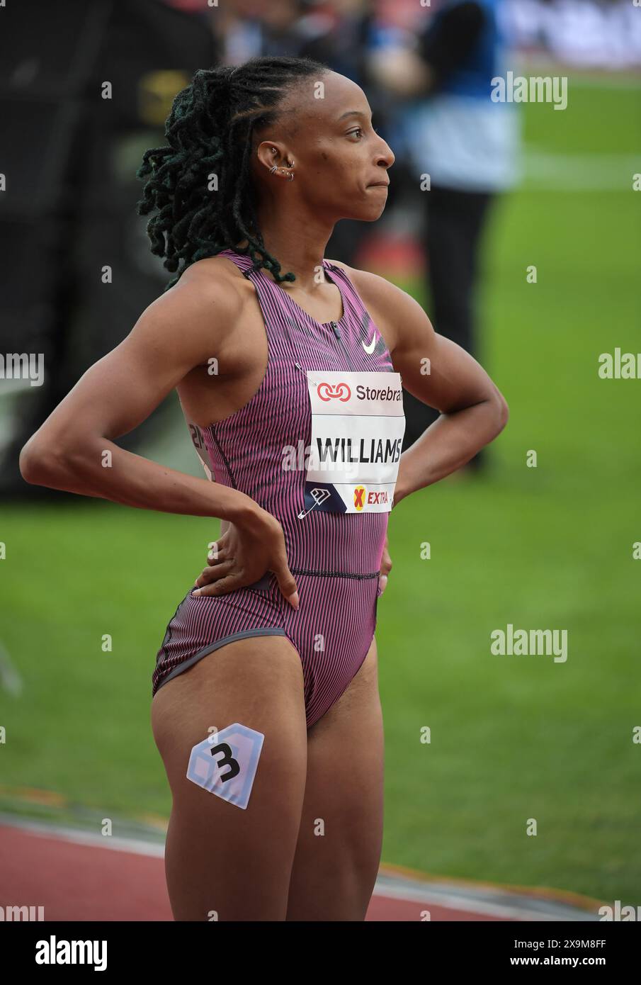 Sada Williams of Barbados competing in the women’s 400m at the Wanda Diamond League Oslo Bislett Games, Oslo, Norway on the 30th May 2024. Photo Gary Stock Photo