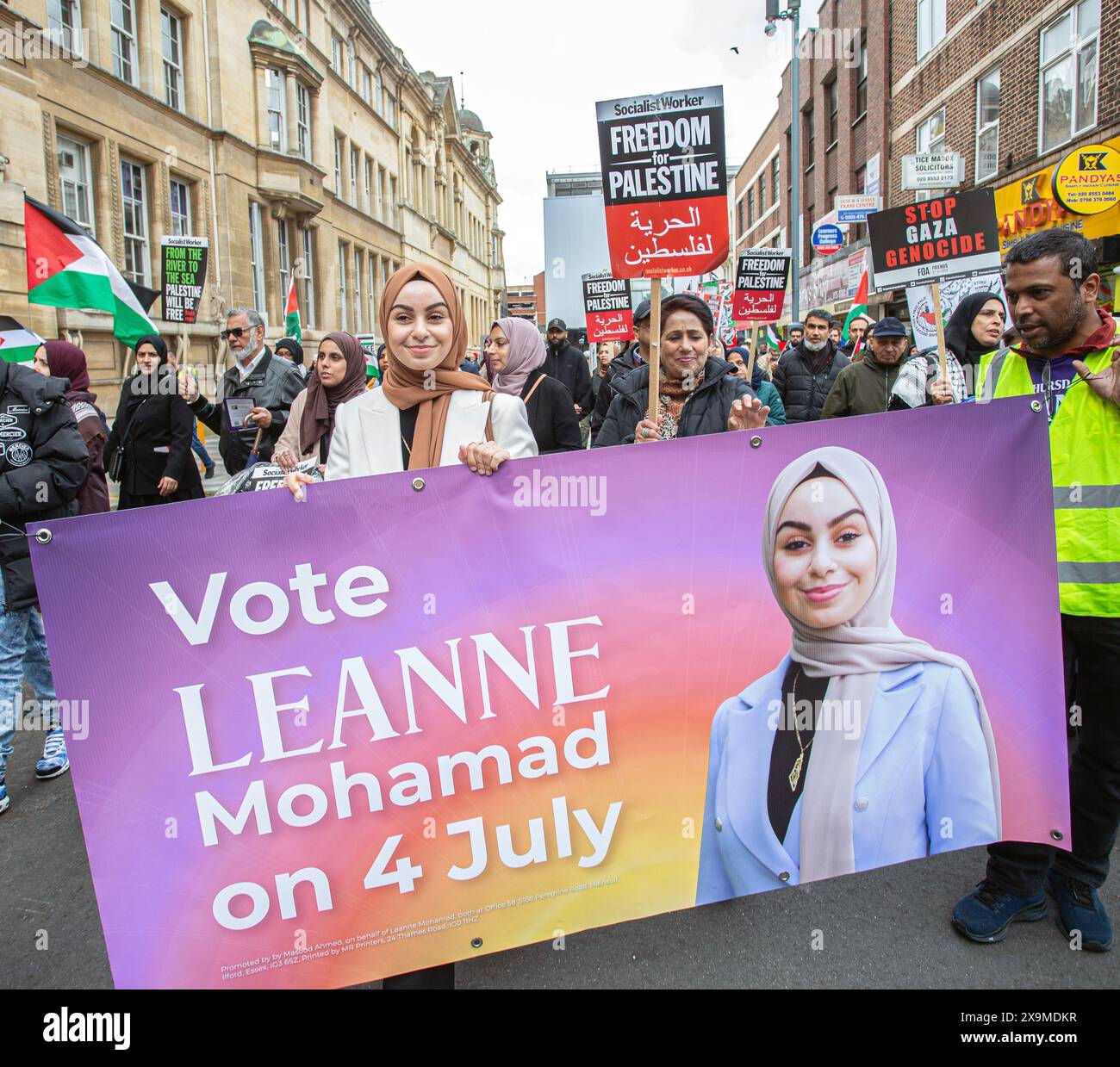 London, UK. 1 June 2024.Leanne Mohamad Independent Parliamentary Candidate for Ilford North outside Redbridge Town Hall for a rally demanding an immediate end to the genocide in Gaza and arms sales to Israel and for international sanctions against Israel and freedom for Palestine. Leanne Mohamad to run against shadow health secretary in next general election amid anger at Labour's Israel-Gaza stance. Horst Friedrichs /Alamy Live News Stock Photo