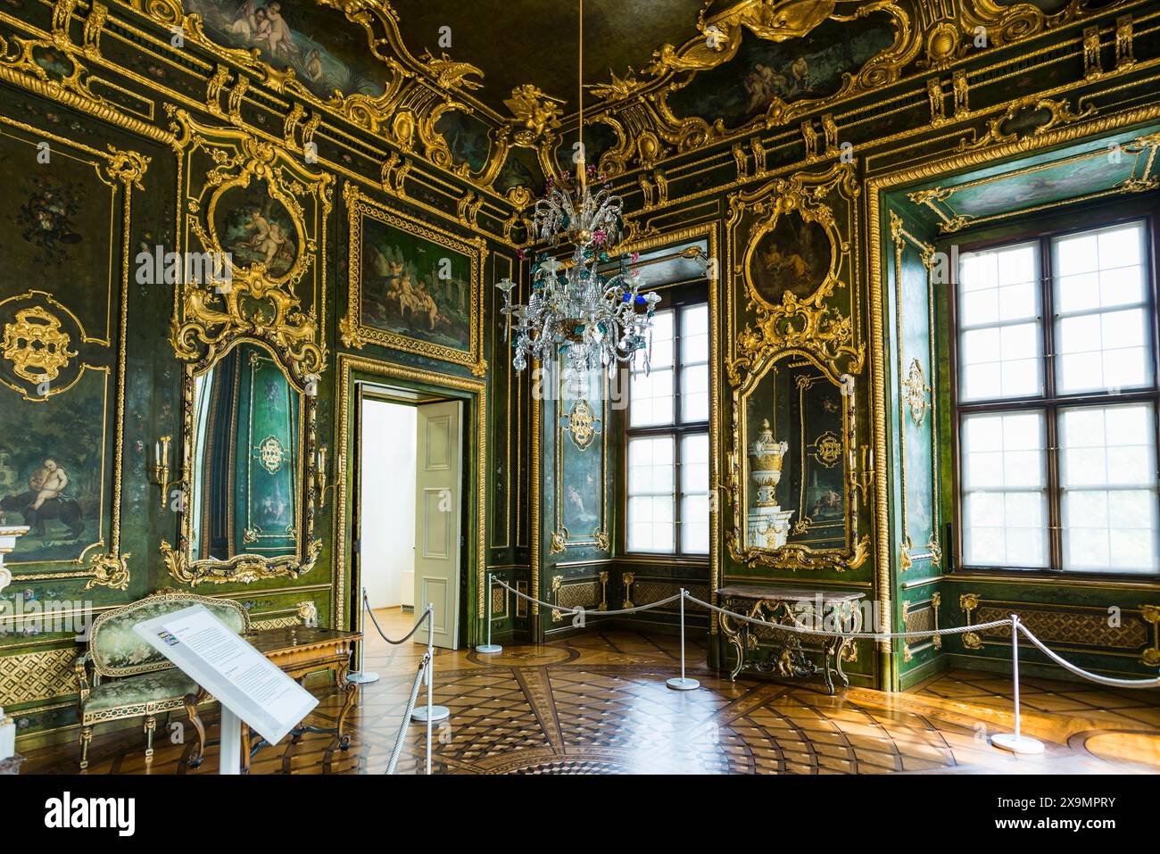 Green Room, Wuerzburg Residence, UNESCO World Heritage Site, Wuerzburg, Lower Franconia, Franconia, Bavaria, Germany Stock Photo