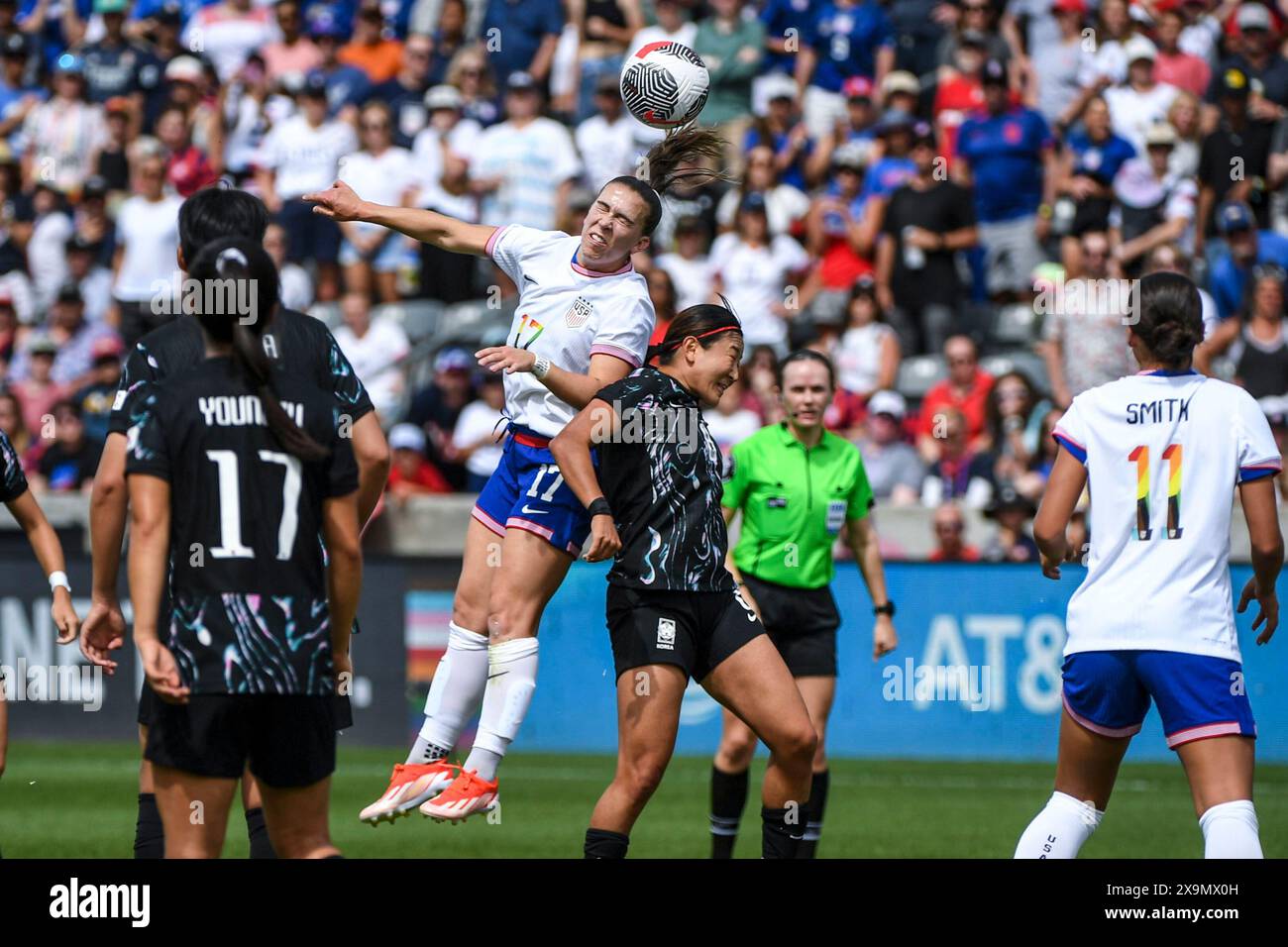Commerce City, United States. 01st June, 2024. Commerce City, United States, June 1, 2024: Sam Coffey (17 United States) and Cho Sohyun (8 Korea Republic) during the international friendly between United States and Korea Republic at DICK'S Sporting Goods Park in Commerce City, CO United States (EDITORIAL USAGE ONLY). (Rebekah Wynkoop/SPP) Credit: SPP Sport Press Photo. /Alamy Live News Stock Photo